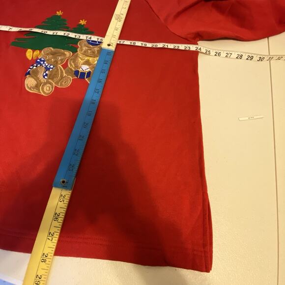 Vintage 90s Ugly Christmas Tree Bears Sweater Holiday Women 1X Fleece VNeck Red - Picture 2 of 5